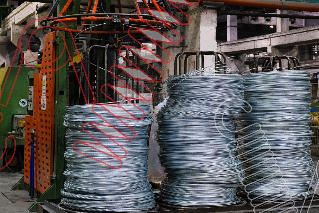 Pre-galvanized wire stored in a factory