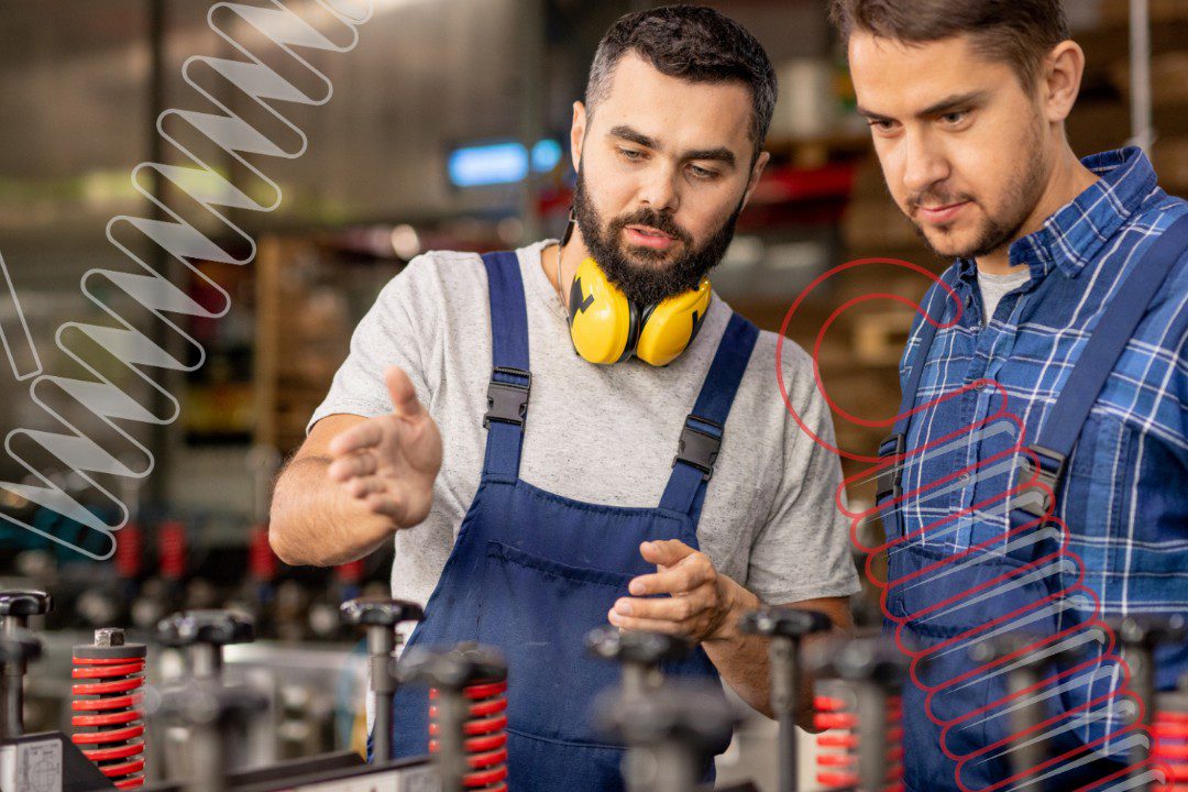 Engineers examining springs